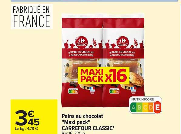 Pains au chocolat "Maxi pack" CARREFOUR CLASSIC'