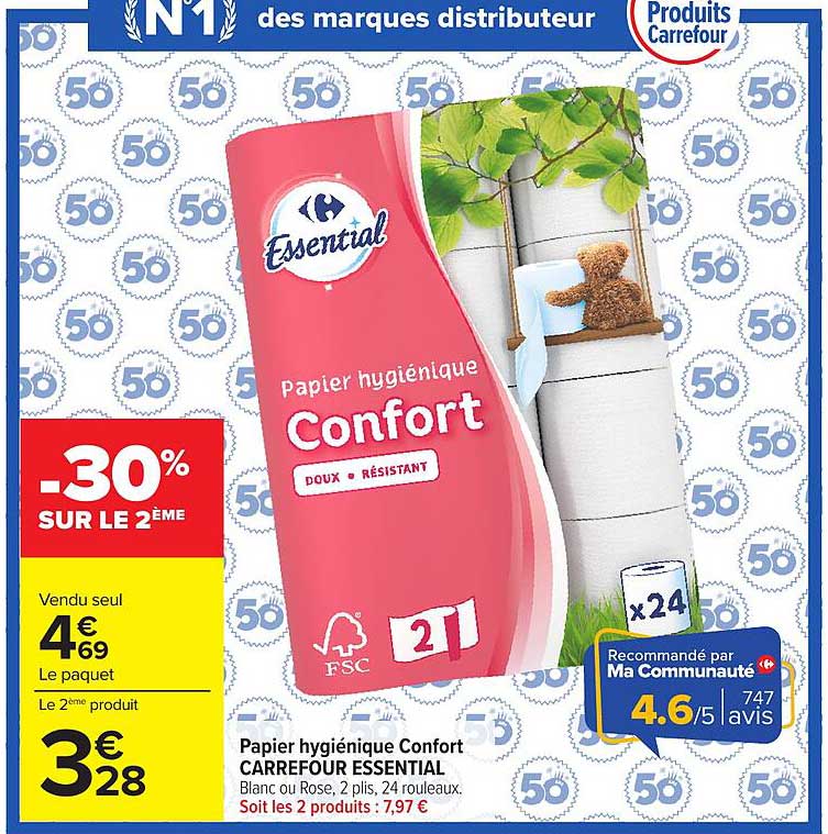 Papier hygiénique Confort Carrefour Essential