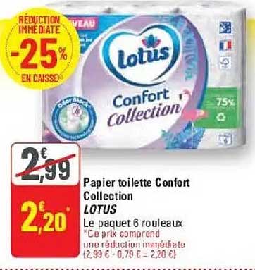 Papier toilette Confort Collection LOTUS Le paquet de 6 rouleaux