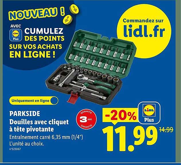 PARKSIDE Douilles avec cliquet à tête pivotante