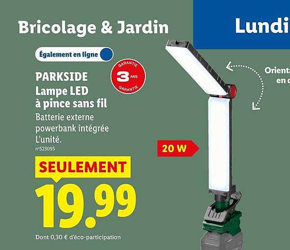 PARKSIDE Lampe LED à pince sans fil