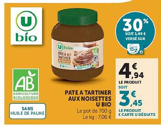 PATE A TARTINER AUX NOISETTES U BIO