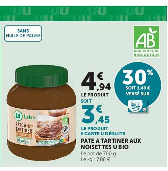 PÂTE À TARTINER AUX NOISETTES U BIO