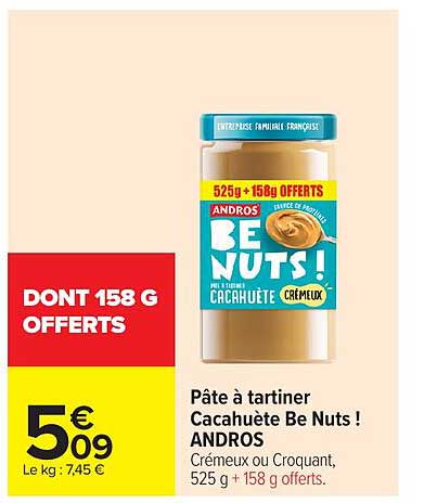Pâte à tartiner Cacahuète Be Nuts ! ANDROS