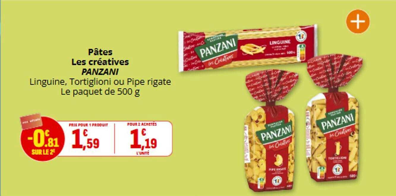 Pâtes Les créatives PANZANI Linguine, Tortiglioni ou Pipe rigate Le paquet de 500 g