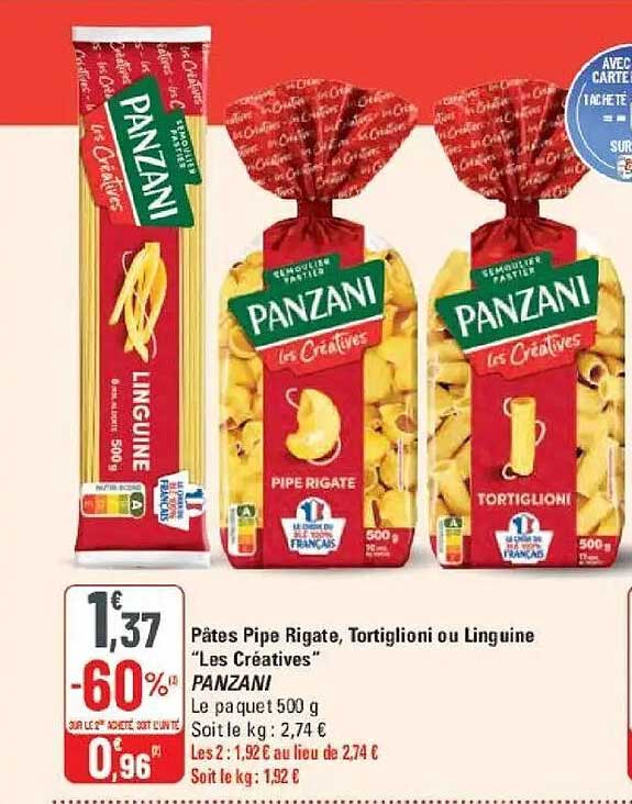 Pâtes Pipe Rigate, Tortiglioni ou Linguine "Les Créatives" PANZANI