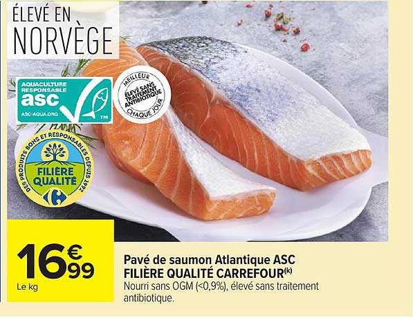 Pavé de saumon Atlantique ASC FILIÈRE QUALITÉ CARREFOUR(*)