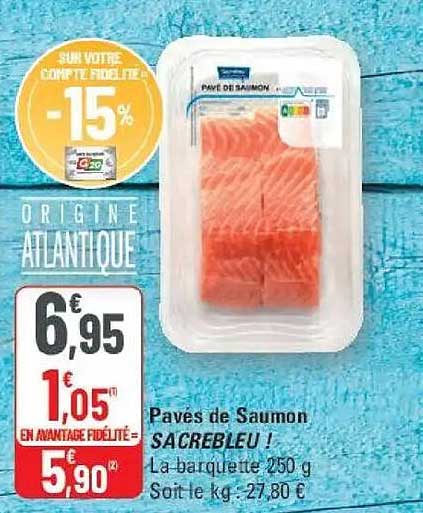 Pavés de Saumon SACREBLeU ! La barquette 250 g Soit le kg : 27,80 €