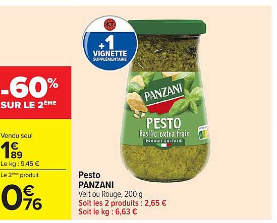 Pesto PANZANI Vert ou Rouge, 200 g