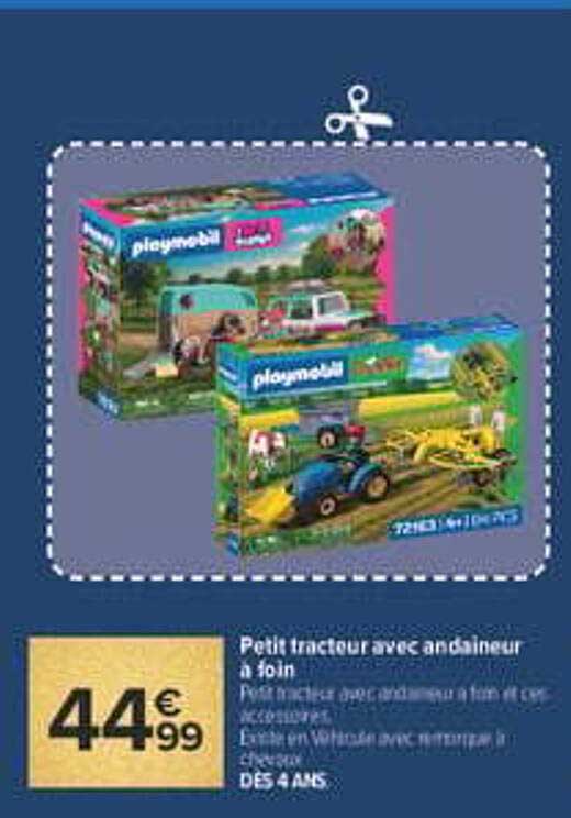 Petit tracteur avec andaineur à foin