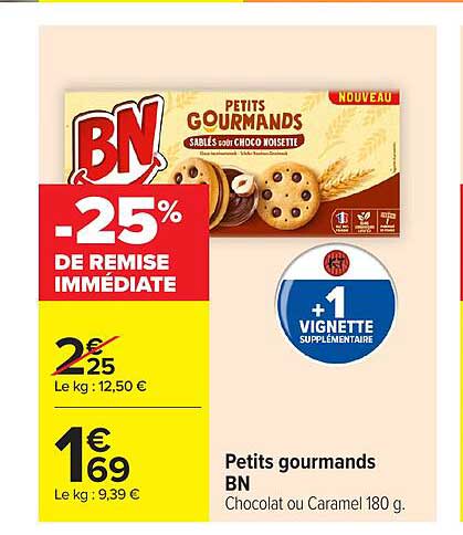 Petits gourmands BN Choco ou Caramel 180 g.
