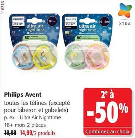 Philips Avent toutes les tétines (excepté pour biberon et gobelets) p. ex. : Ultra Air Nighttime 18+ mois 2 pièces