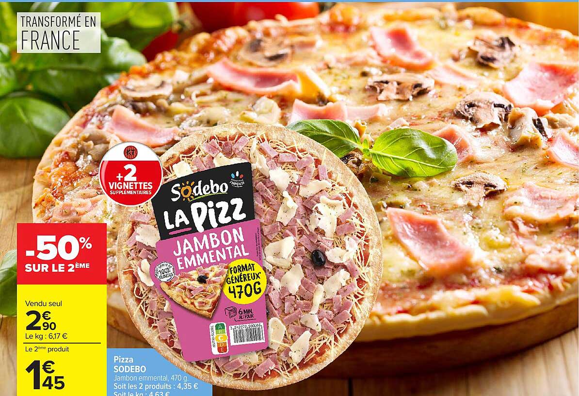 Pizza SODEBO Jambon emmental, 470 g