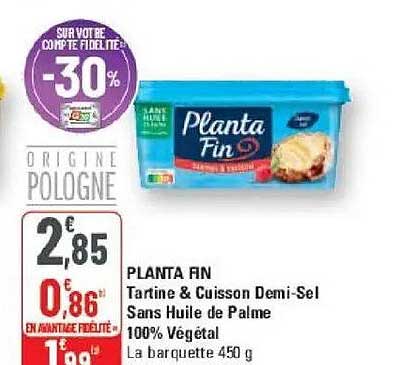 PLANTA FIN Tartine & Cuisson Demi-Sel Sans Huile de Palme 100% Végétal