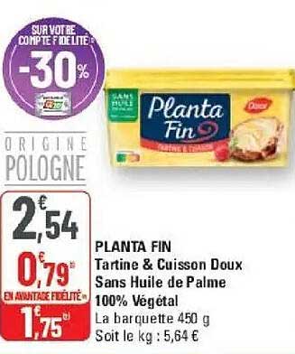 PLANTA FIN Tartine & Cuisson Doux Sans Huile de Palme 100% Végétal
