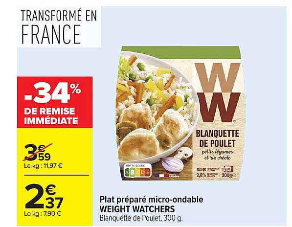 Plat préparé micro-ondable WEIGHT WATCHERS Blanquette de Poulet, 300 g.
