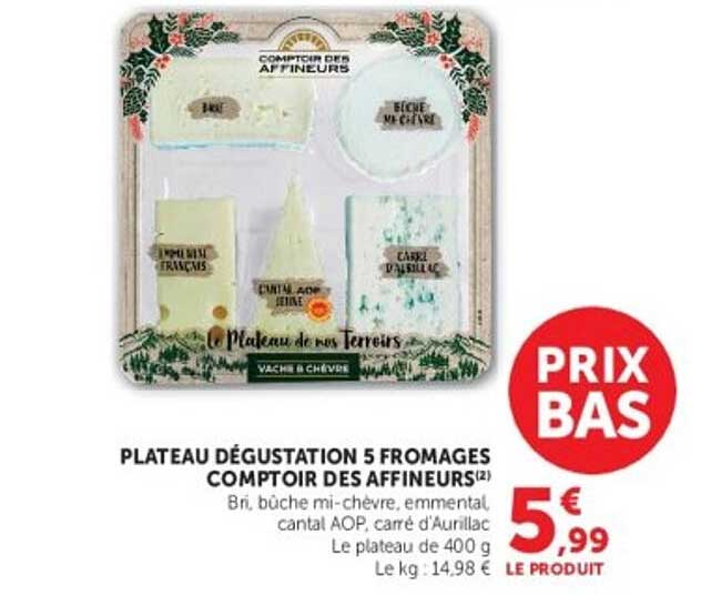 PLATEAU DÉGUSTATION 5 FROMAGES COMPTOIR DES AFFINEURS