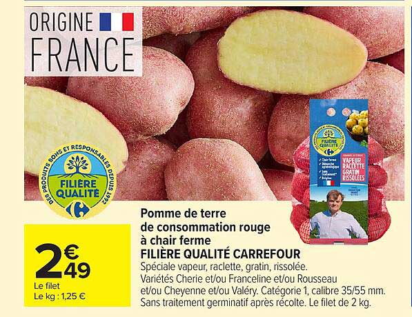 Pomme de terre de consommation rouge à chair ferme FILIÈRE QUALITÉ CARREFOUR