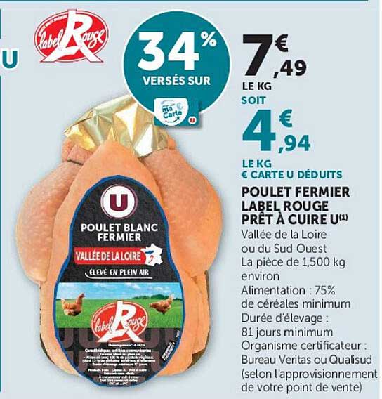 POULET FERMIER LABEL ROUGE PRÊT À CUIRE U