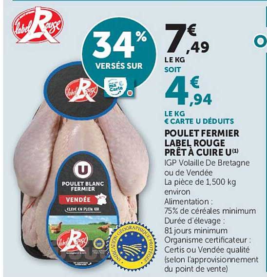 POULET FERMIER LABEL ROUGE PRÊT À CUIRE U