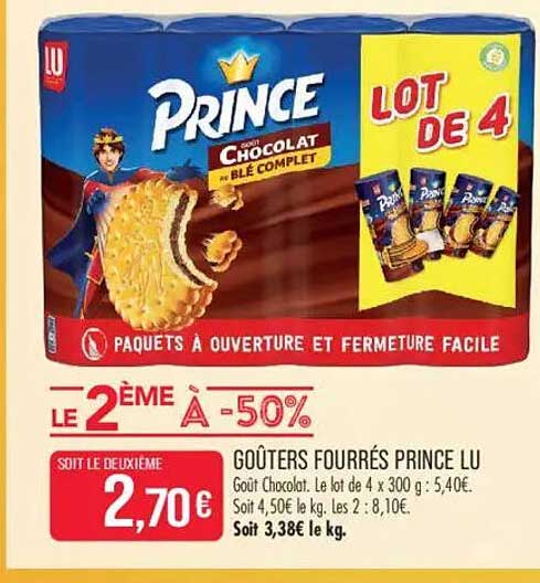 PRINCE LU Chocolat au blé complet - Lot de 4