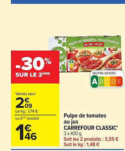 Pulpe de tomates au jus CARREFOUR CLASSIC'