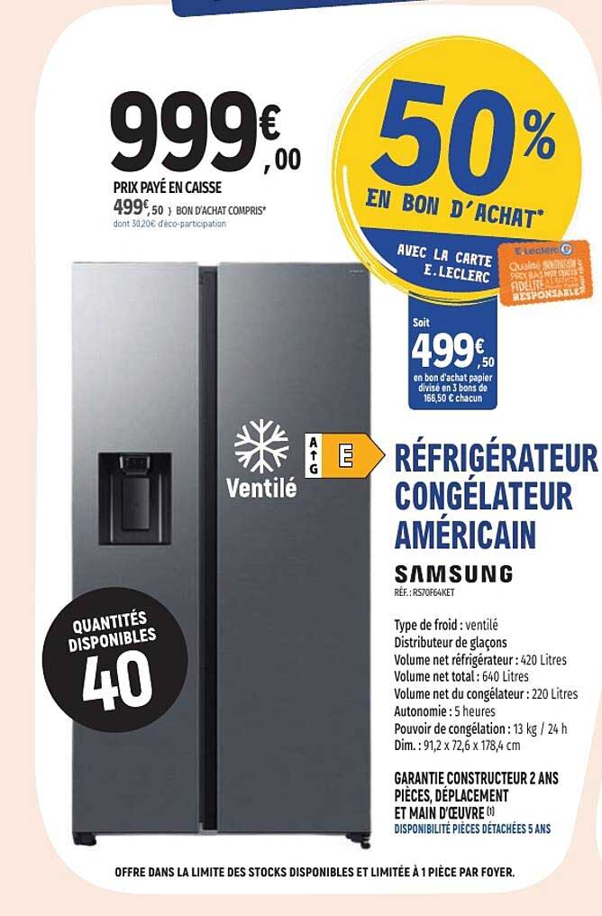 RÉFRIGÉRATEUR CONGÉLATEUR AMÉRICAIN SAMSUNG