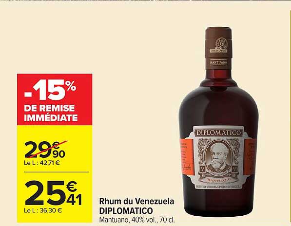 Rhum du Venezuela DIPLOMATICO Mantuano, 40% vol., 70 cl.