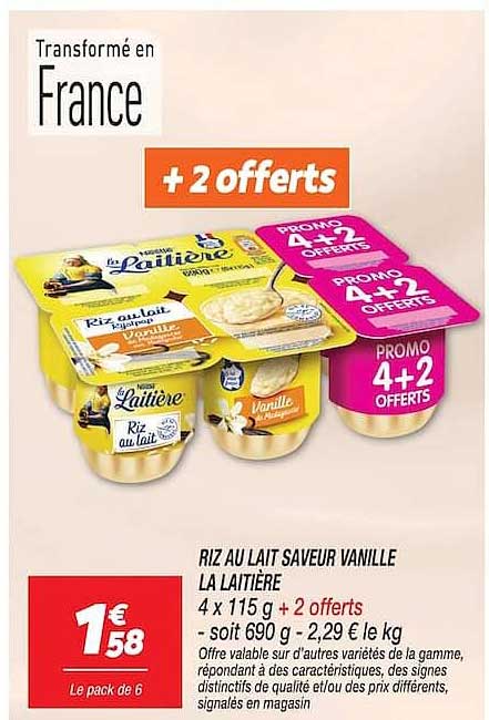 RIZ AU LAIT SAVEUR VANILLE LA LAITIÈRE 4 x 115 g + 2 offerts