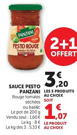 SAUCE PESTO PANZANI Rouge tomates séchées ou basilic