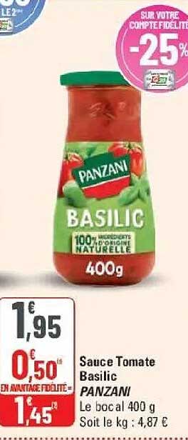 Sauce Tomate Basilic PANZANI Le bocal 400 g