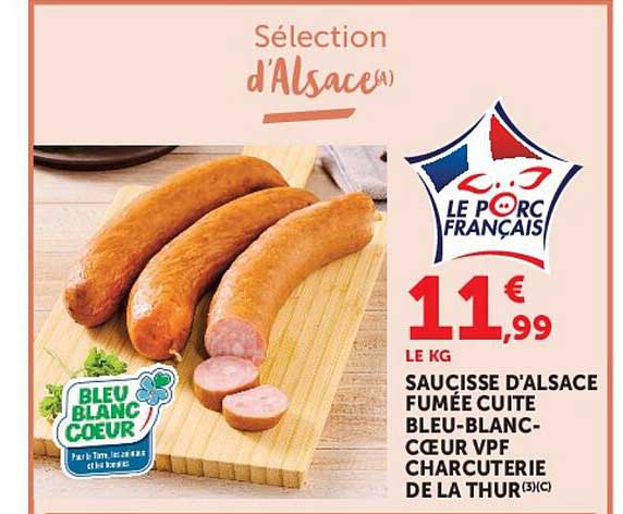 SAUCISSE D’ALSACE FUMÉE CUITE BLEU-BLANC-COEUR VPF CHARCUTERIE DE LA TOUR (3)(C)