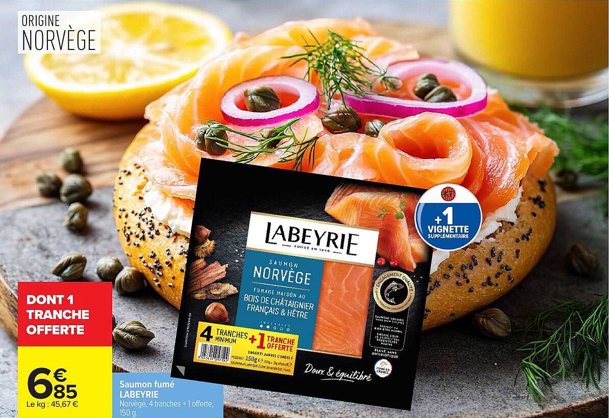 Saumon fumé LABEYRIE Norvège, 4 tranches + 1 offerte, 150 g