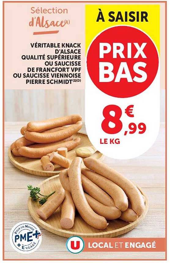 Sélection d'Alsace - Véritable knack d'Alsace qualité supérieure ou saucisse de Francfort VPF ou saucisse viennoise Pierre Schmidt