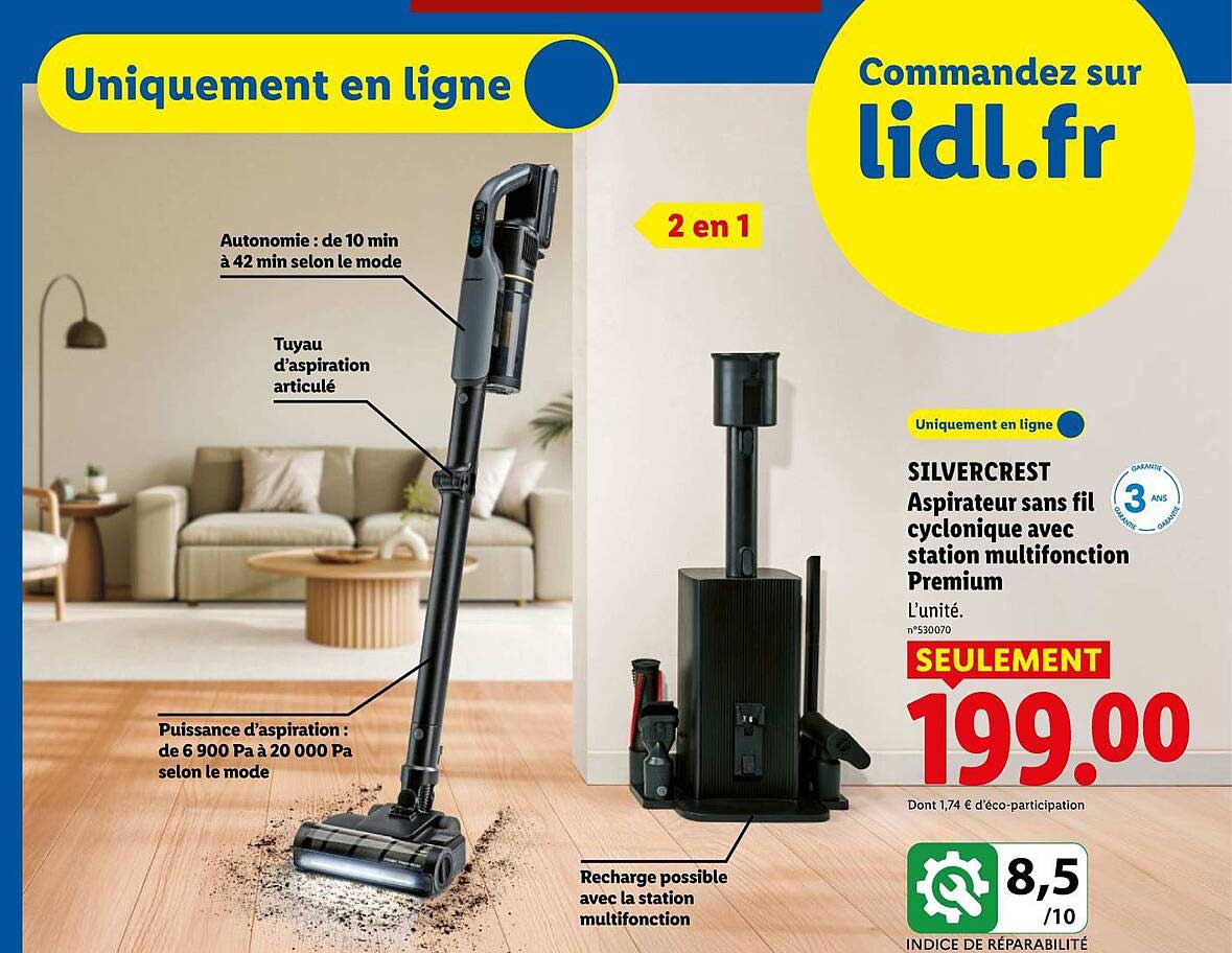 SILVERCREST Aspirateur sans fil cyclonique avec station multifonction Premium