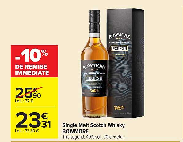 Single Malt Scotch Whisky BOWMORE The Legend, 40% vol., 70 cl + étui.