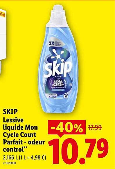 SKIP Lessive liquide Mon Cycle Court Parfait - odeur control**