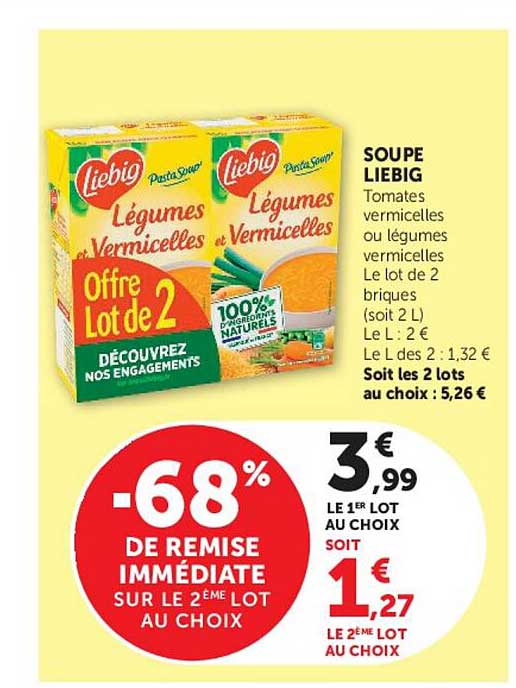 SOUPE LIEBIG Tomates vermicelles ou légumes vermicelles Le lot de 2 briques (soit 2 L)