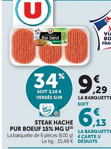 STEAK HACHE PUR BOEUF 15% MG U