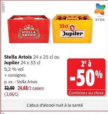 Stella Artois 24 x 25 cl ou Jupiler 24 x 33 cl