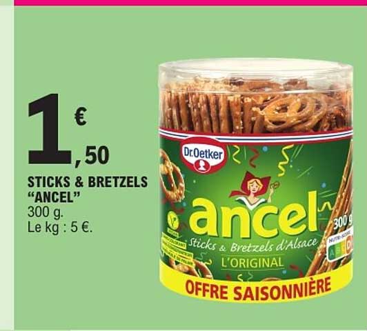 STICKS & BRETZELS “ANCEL” 300 g. Le kg : 5 €.
