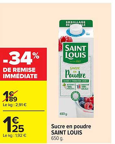 Sucre en poudre SAINT LOUIS 650 g