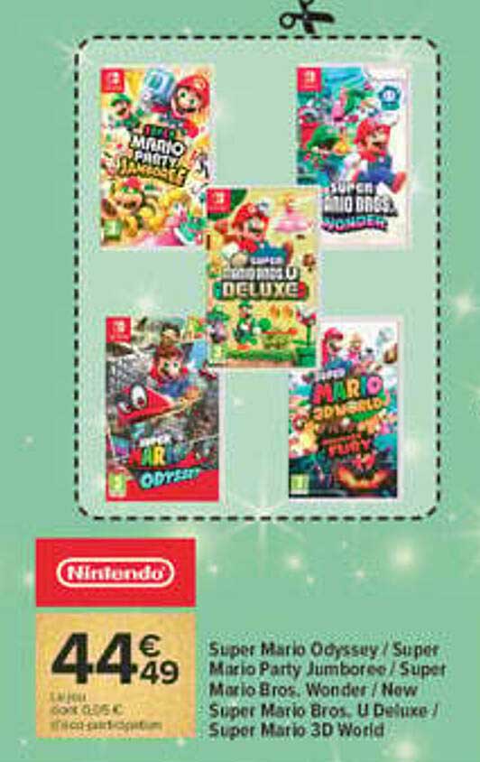 Super Mario Odyssey / Super Mario Party Jamboree / Super Mario Bros. Wonder / New Super Mario Bros. U Deluxe / Super Mario 3D World