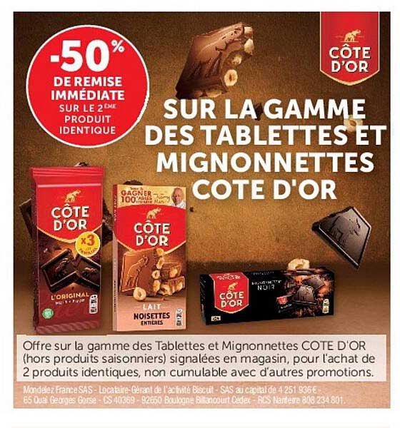 SUR LA GAMME DES TABLETTES ET MIGNONNETTES COTE D'OR