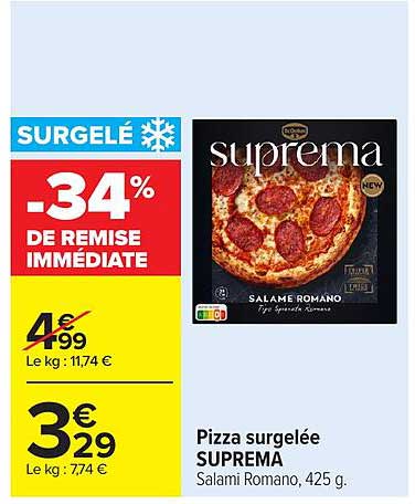 SURGELÉ -34% DE REMISE IMMÉDIATE Pizza surgelée SUPREMA Salami Romano, 425 g.