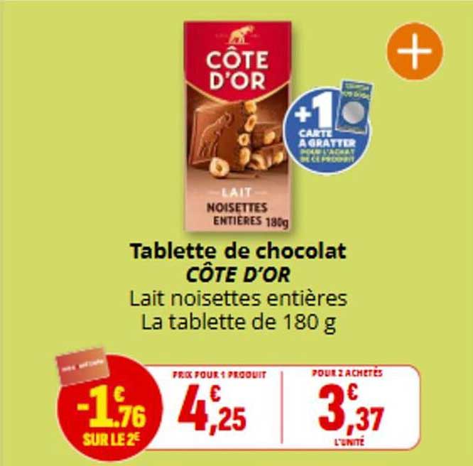 Tablette de chocolat CÔTE D’OR Lait noisettes entières La tablette de 180 g