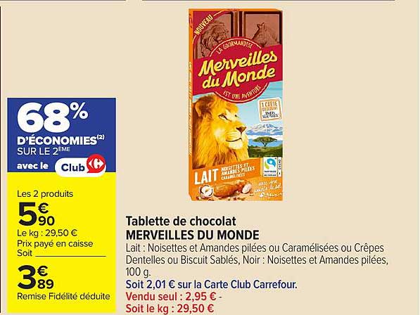 Tablette de chocolat MERVEILLES DU MONDE