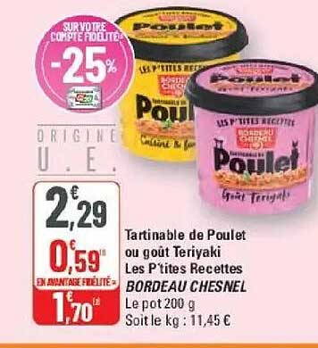 Tartinable de Poulet ou goût Teriyaki Les P'tites Recettes BORDEAU CHESNEL