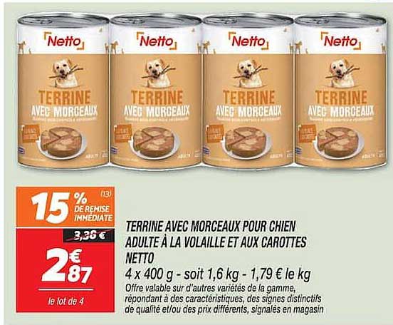 TERRINE AVEC MORCEAUX POUR CHIEN ADULTE À LA VOLAILLE ET AUX CAROTTES NETTO