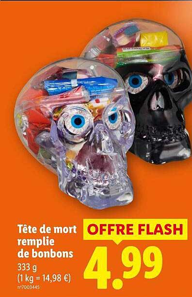 Tête de mort remplie de bonbons